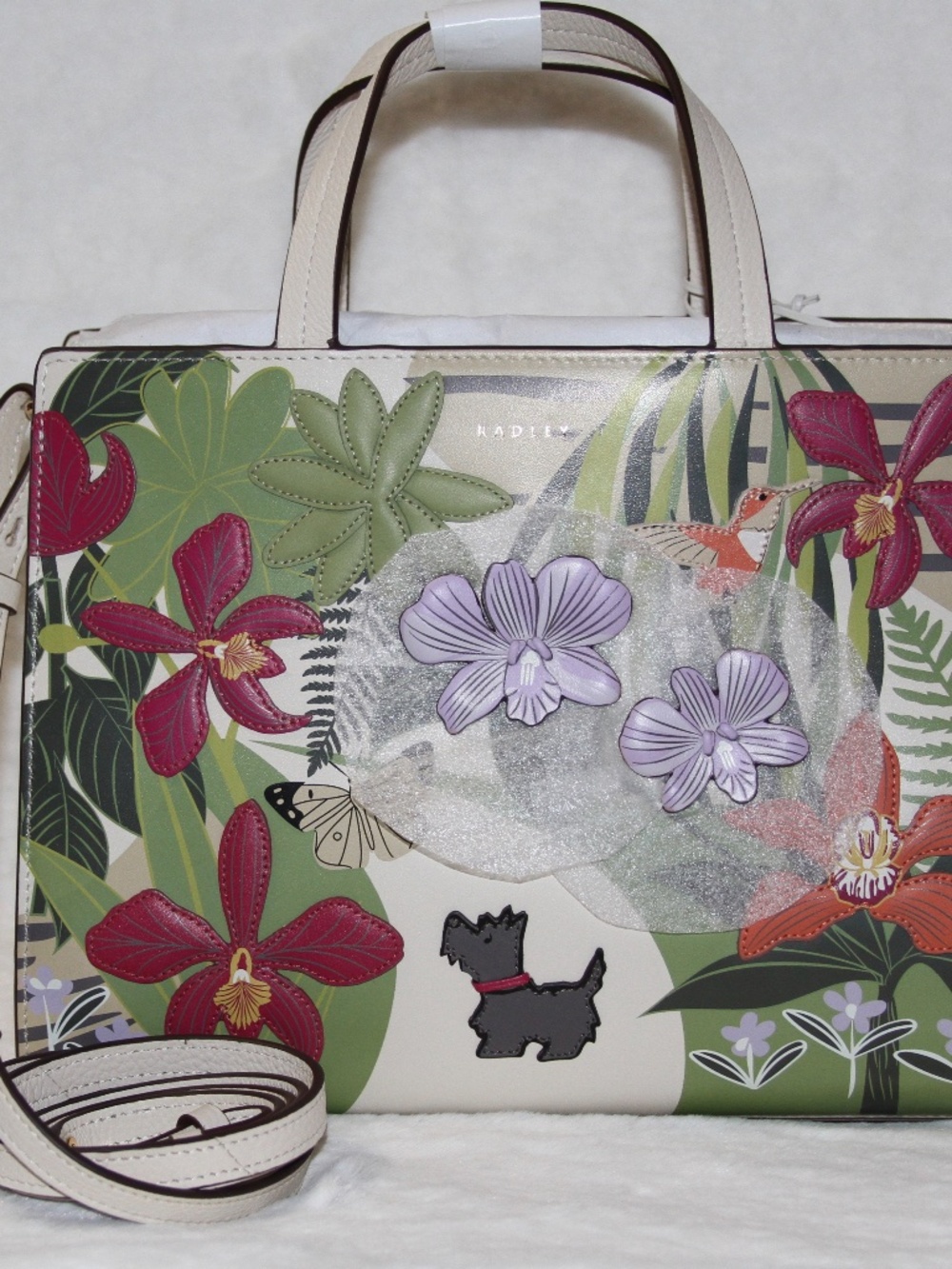 Radley London Scottie RHS Zip Top Leather 3D Floral Applique Grab Satchel Bag - Picture 2 of 8